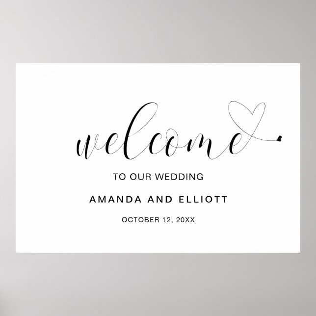 Elegant Simple Heart Modern Welcome Bröllop Poster (Framsidan)