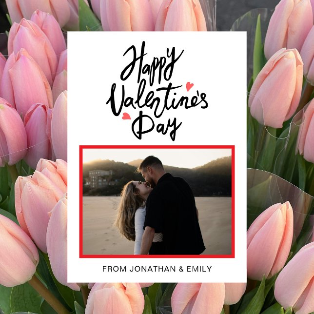 Elegant Simple Hearts Happy Valentine's Day Photo Julkort (Skapare uppladdad)