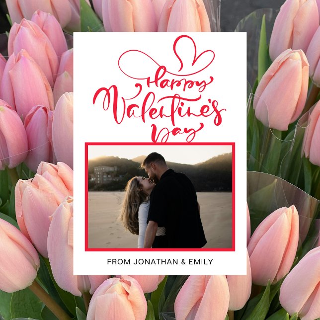 Elegant Simple Hearts Happy Valentine's Day Photo Julkort (Skapare uppladdad)