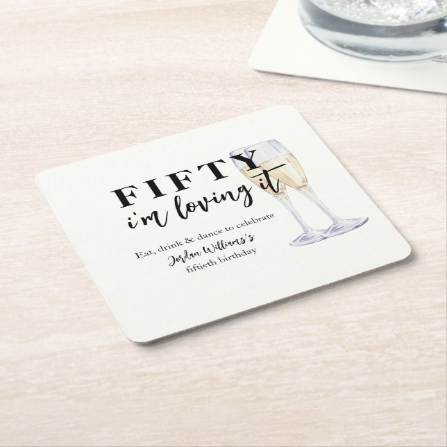 Elegant Simple I'm Loving It 50th Birthday Underlägg Papper Kvadrat (Vinklad)