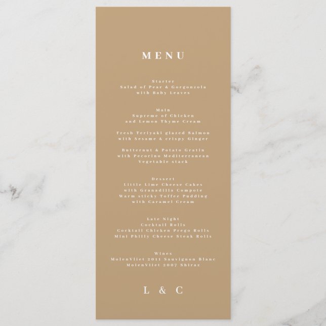 Elegant Simple Kraft Monogram Bröllop Meny (Framsida)