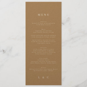 Elegant Simple Kraft Monogram Bröllop Meny