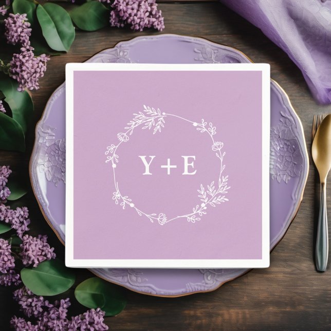 Elegant Simple Lilac Lila Monogrammed Bröllop Pappersservett (Skapare uppladdad)