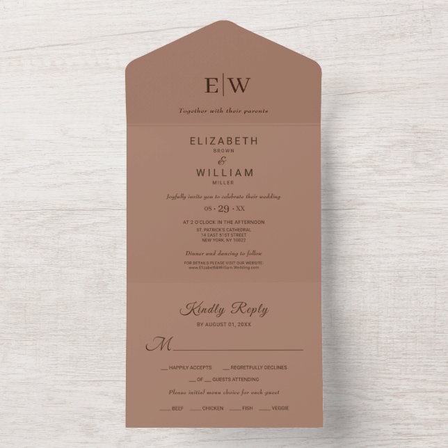 Elegant Simple Mocha Mousse med Monogram Bröllop (Inside)