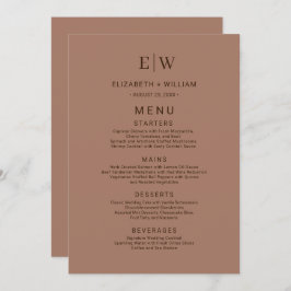 Elegant Simple Mocha Mousse med Monogram Bröllop Meny