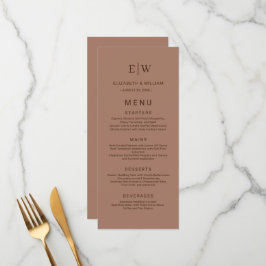 Elegant Simple Mocha Mousse med Monogram Bröllop Meny