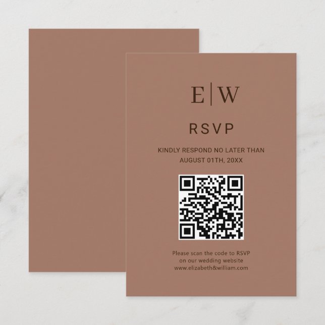 Elegant Simple Mocha Mousse med Monogram Bröllop OSA Kort (Fram/baksida)