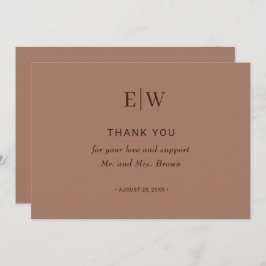 Elegant Simple Mocha Mousse med Monogram Bröllop Tack Kort