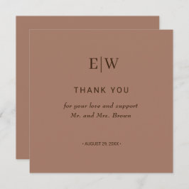 Elegant Simple Mocha Mousse med Monogram Bröllop Tack Kort