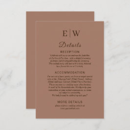 Elegant Simple Mocha Mousse med Monogram Bröllop Tilläggskort