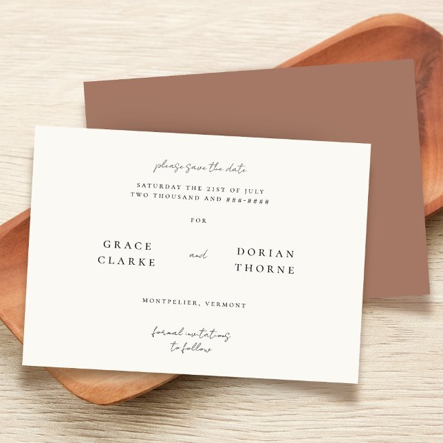 Elegant Simple Mocha Mousse Rustic Neutralt Bröllo Spara Datumet (Skapare uppladdad)