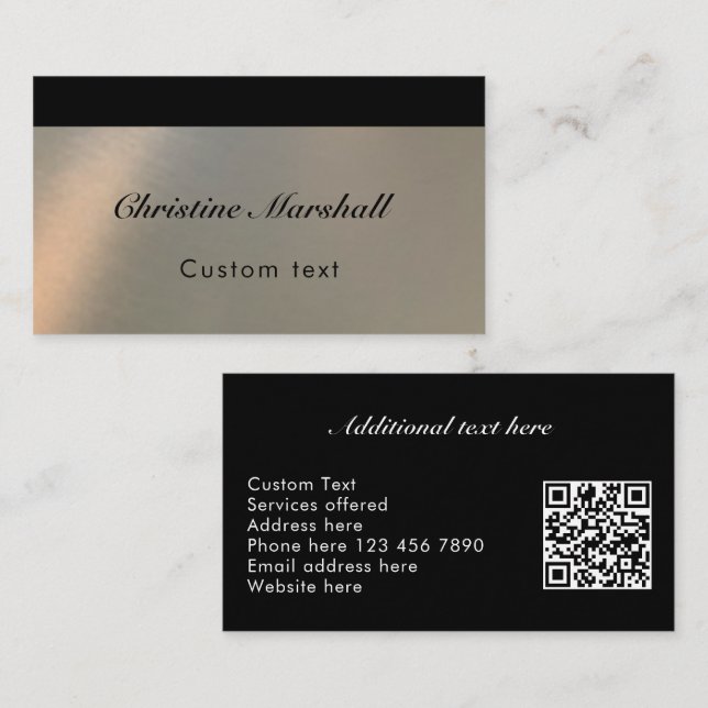 Elegant Simple Modern Faux Brushed Metal QR Code Visitkort (Fram/baksida)