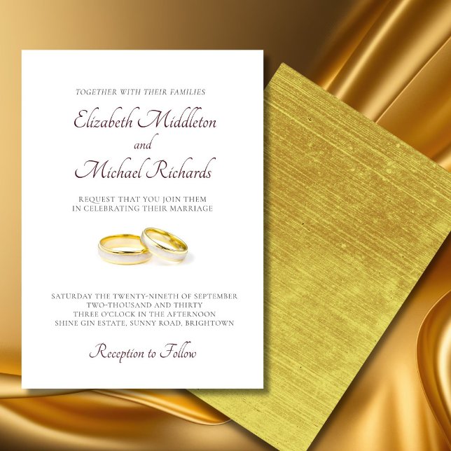 Elegant Simple Modern Guld Ringar Bröllop Inbjudningar (Skapare uppladdad)