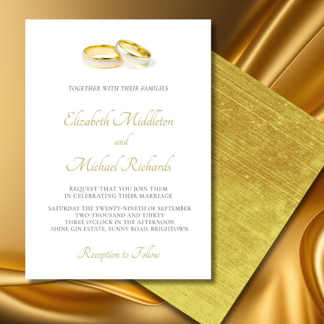 Elegant Simple Modern Guld Ringar Bröllop Inbjudningar (Skapare uppladdad)