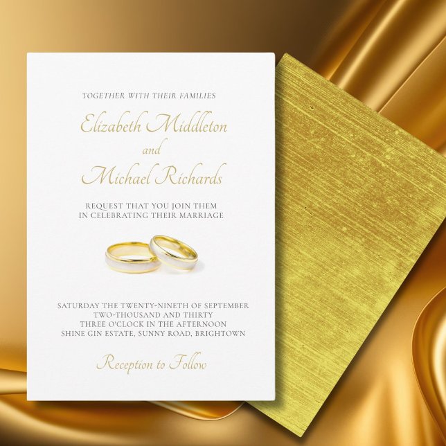 Elegant Simple Modern Guld Ringar Bröllop Inbjudningar (Skapare uppladdad)