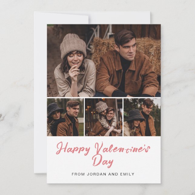 Elegant Simple Modern Happy Valentine Day Photo Julkort (Framsida)