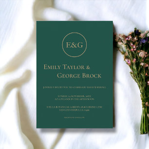 Elegant Simple Modern Monogram Emerald Bröllop Inbjudningar
