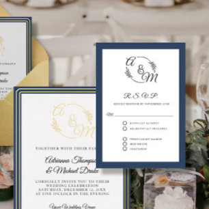 Elegant Simple Modern Navy Blue Formal Bröllop OSA Kort