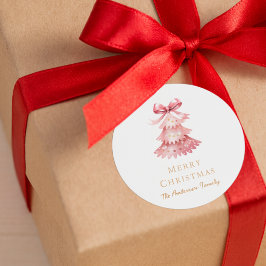 Elegant Simple Modern Pink Christmas Tree Runt Klistermärke