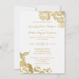 Elegant Simple Modern Ro Blommigt Guld Bröllop Inbjudningar