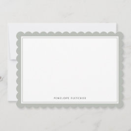 Elegant Simple Modern Sage Green Scalloped Edge Anteckningskort