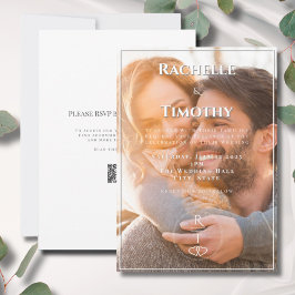 Elegant Simple Mongoram Färg Photo Bröllop Inbjudningar