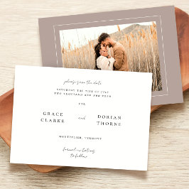 Elegant Simple Neutralt Mocha Mousse Bröllop Photo Spara Datumet