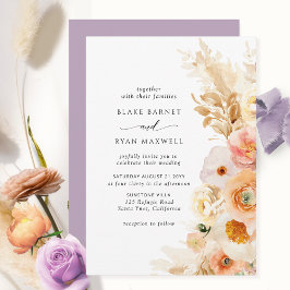 Elegant Simple Peach,  Cream Lavender Bröllop Inbjudningar