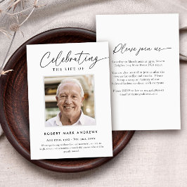 Elegant Simple Photo Celebration of Life Memorial Inbjudningar