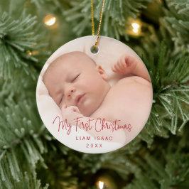 Elegant Simple Red Baby Photo Min första jul Julgransprydnad Keramik