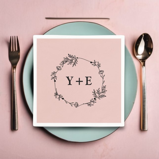 Elegant Simple Ro Guld Monogrammed Bröllop Pappersservett (Skapare uppladdad)