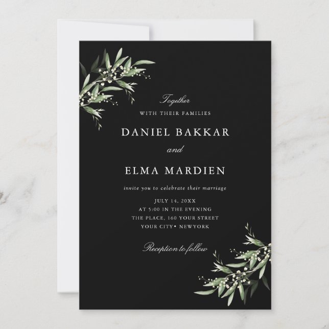 Elegant Simple Rustic Botanical Greenery Wedding Inbjudningar (Framsida)