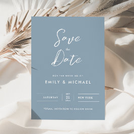 Elegant Simple Script Dusty Blue Wedding Spara Datumet