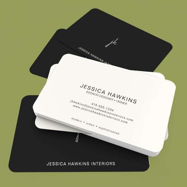 Elegant Simple Script Monogram Black Noir Visitkort (Skapare uppladdad)