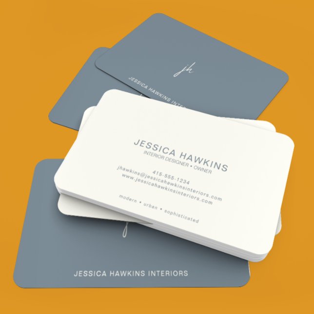 Elegant Simple Script Monogram Dusty Blue Visitkort (Skapare uppladdad)