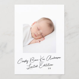 Elegant Simple Script Photo Baby Birth Meddelande