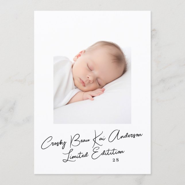 Elegant Simple Script Photo Baby Birth Meddelande (Framsida)