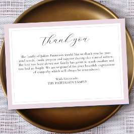 Elegant Simple Script Rosa Funeral Tack you Card Inbjudningar