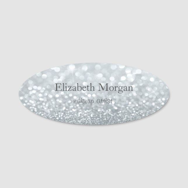 Elegant Simple Silver Glitter Bokeh Namnbricka (Framsida)