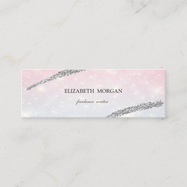 Elegant Simple, Silver Glitter Line, Bokeh Mini Visitkort (Framsida)