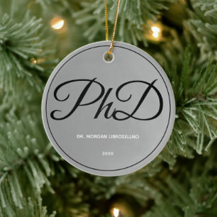 Elegant Simple Silver PhD Studenten Namn år Julgransprydnad Keramik