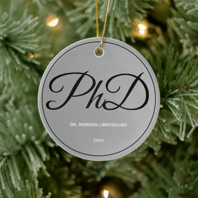 Elegant Simple Silver PhD Studenten Namn år Julgransprydnad Keramik (Träd)