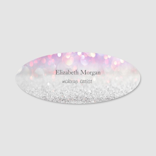 Elegant Simple Silver Rosa Glitter Bokeh Namnbricka (Framsida)
