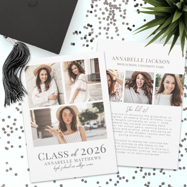 Elegant Simple Student Photo Collage Studenten Meddelande (Elegant Simple Graduate Photo Collage Graduation)