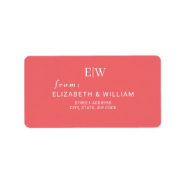 Elegant Simple Sunset Coral med Monogram Bröllop Adressetikett