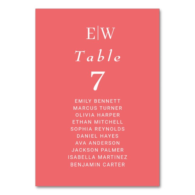 Elegant Simple Sunset Coral med Monogram Bröllop Bordsnummer (Framsidan)