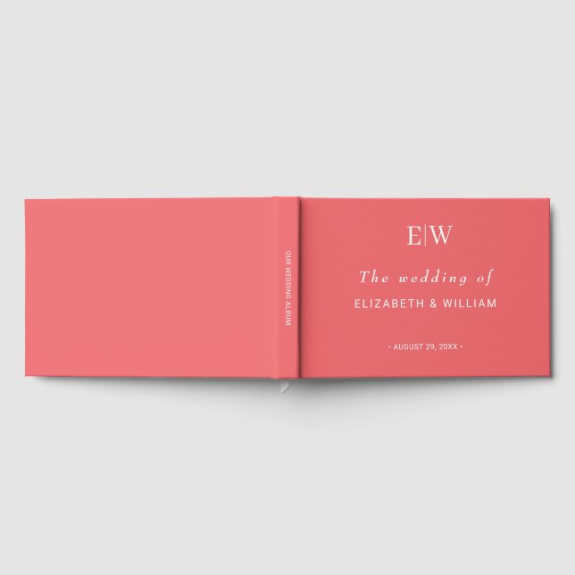 Elegant Simple Sunset Coral med Monogram Bröllop Gästböcker (Full)