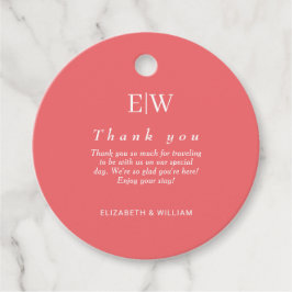 Elegant Simple Sunset Coral med Monogram Bröllop Gåvor Etiketter