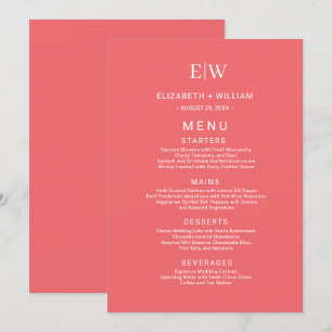 Elegant Simple Sunset Coral med Monogram Bröllop Meny