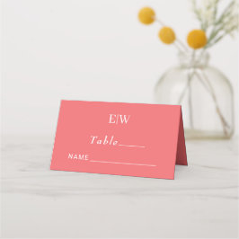 Elegant Simple Sunset Coral med Monogram Bröllop Placeringskort